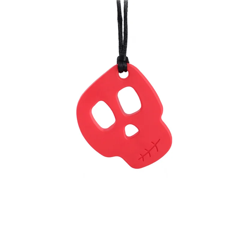 New Baby Teether Skull Chew Necklace Baby Silicone Teether Sensory Chewelry Toy Autism Therapy Tool Special Needs ADHD