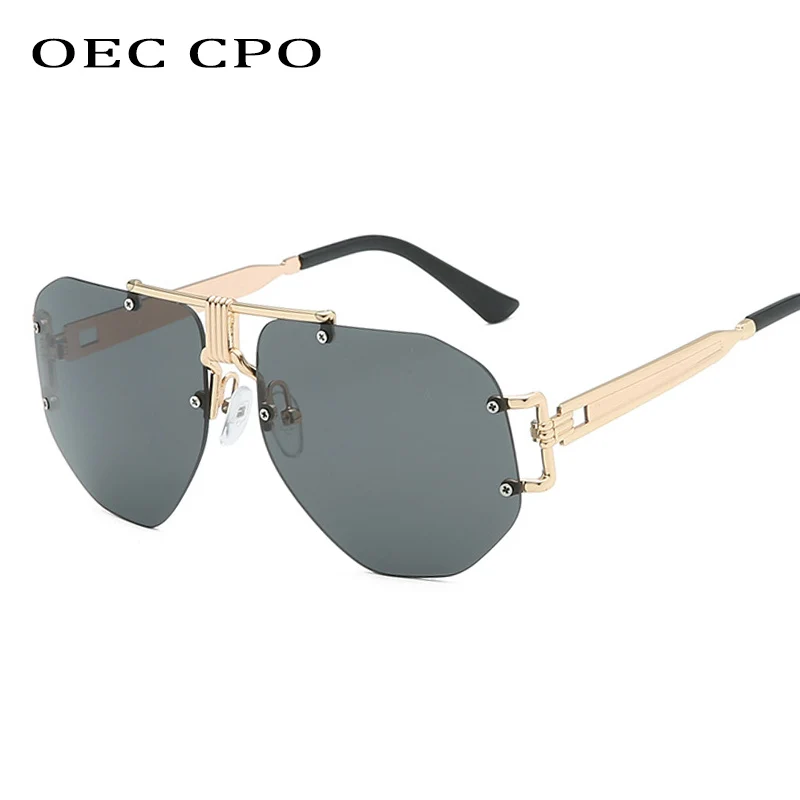 

OEC CPO Luxury Rimless Sunglasses Women Men Transparent Shades Sun Glasses Female Metal Frame Black Color Grandient Oculos O53