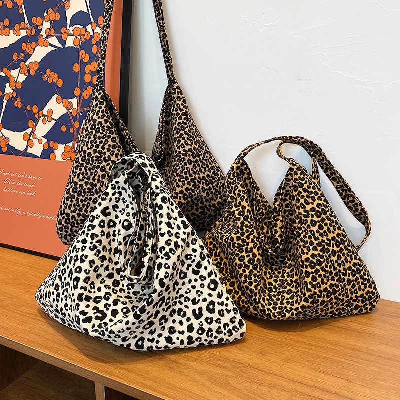 Ladies Leisure Shopping Bag Fashion Handbag Canvas Shoulder Bag Large Capacity Leopard Print Bag