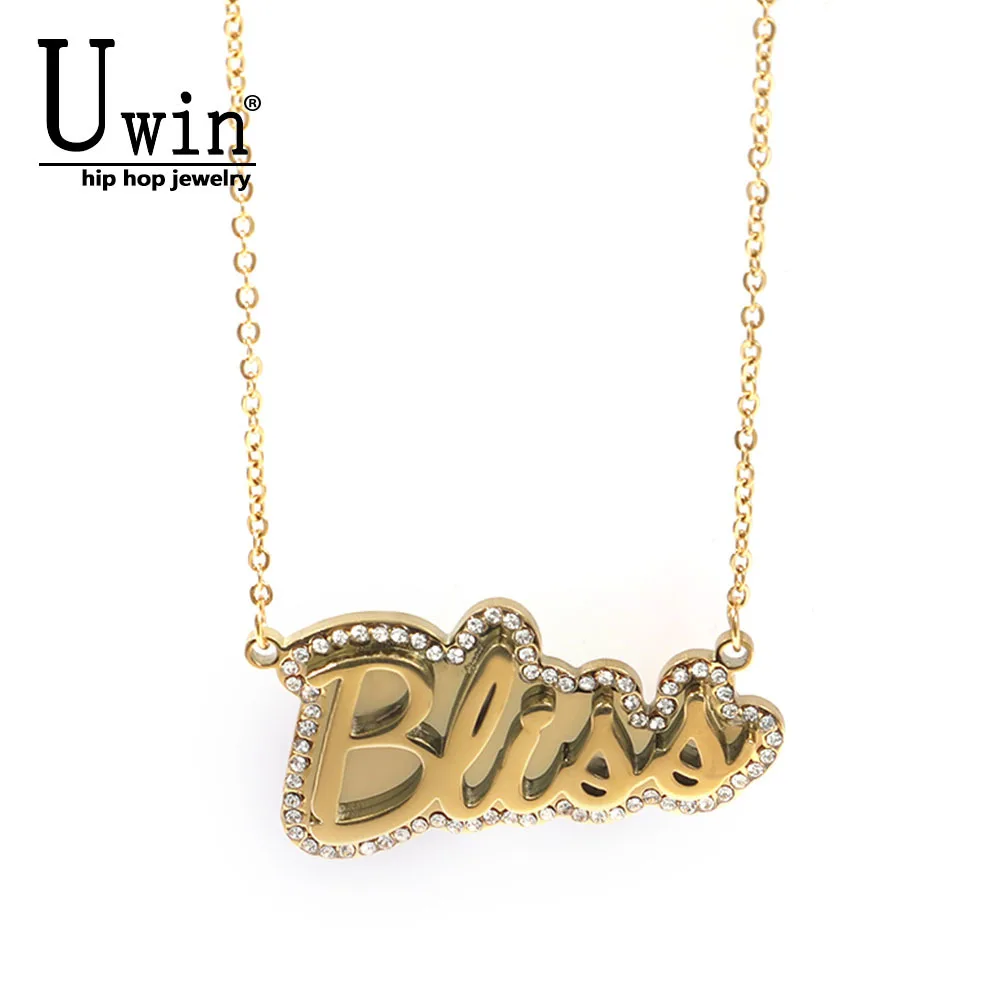 

Uwin Name Necklace Stainless Steel With Rhinestone Pendant Personalized Custom Chain Initial Choker Fashion Gift