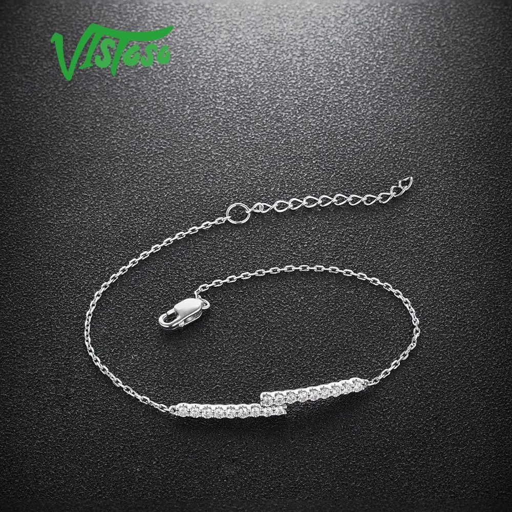 Vistoso pulseira feminina chique, bracelete de diamantes clássico brilhante ouro branco 14k, joias finas de aniversário e noivado