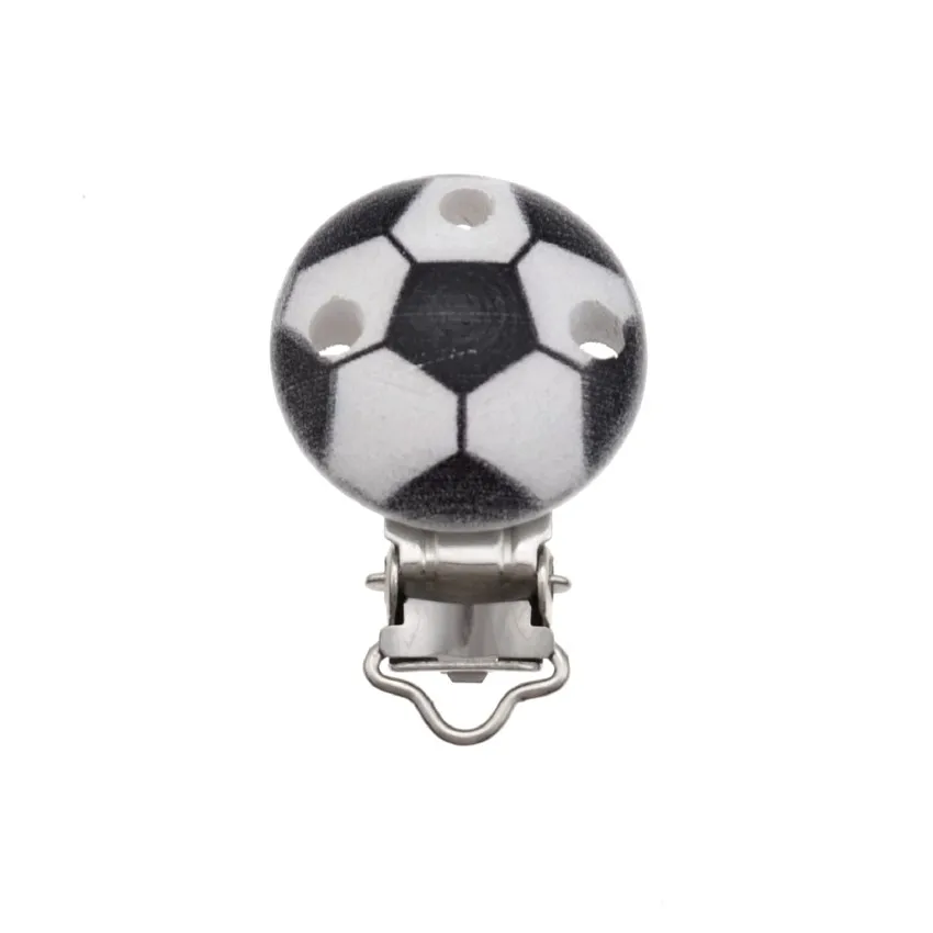 5PCs Wood Baby Pacifier Clips Football Metal Holders Cute Infant Soother Clasps Funny Accessories 4.8*2.9cm