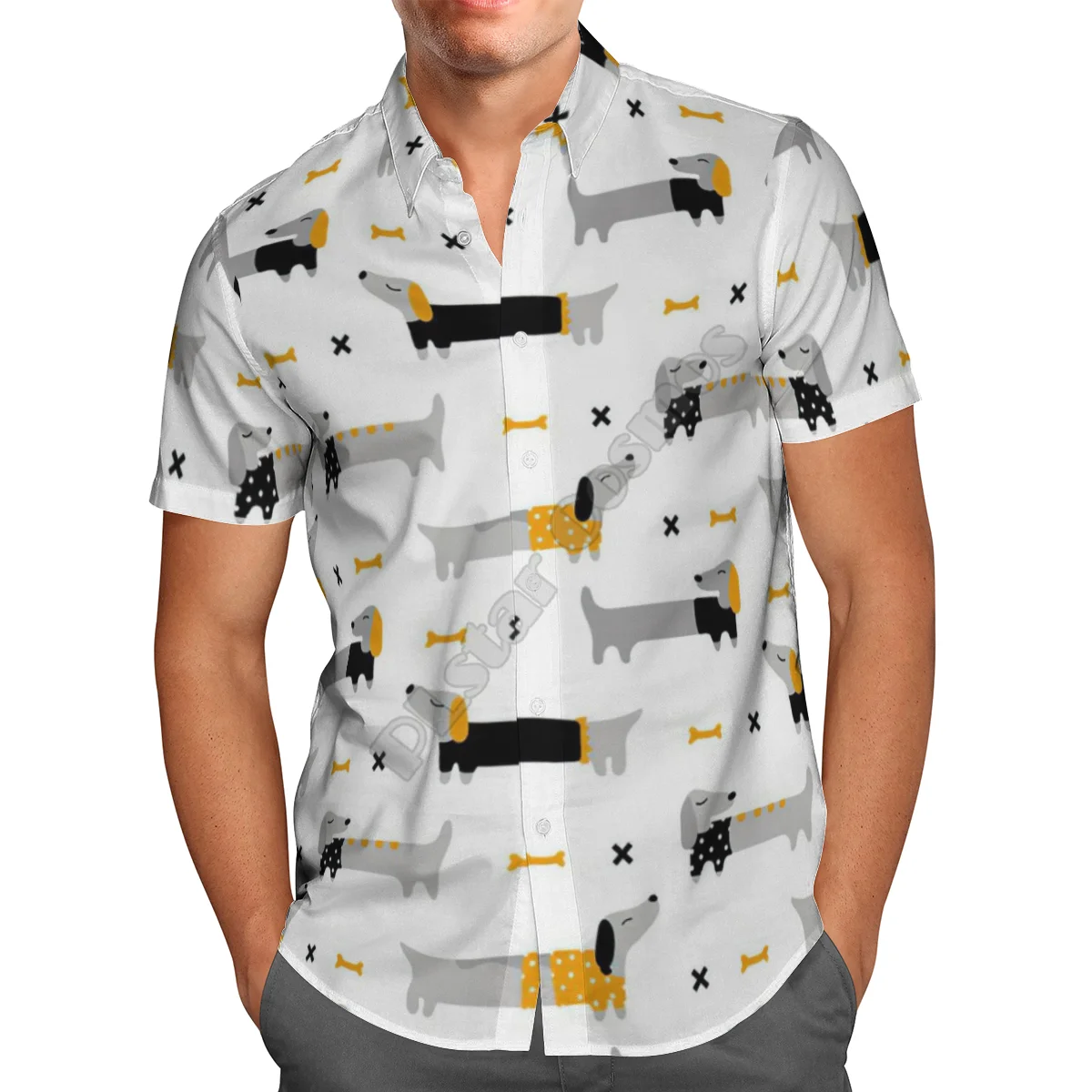 Hawaii Shirt Hawaiian beach Summer Funny Dachshund 3D 프린트 남성 셔츠 하라주쿠 티 힙합 캐주얼 셔츠 08