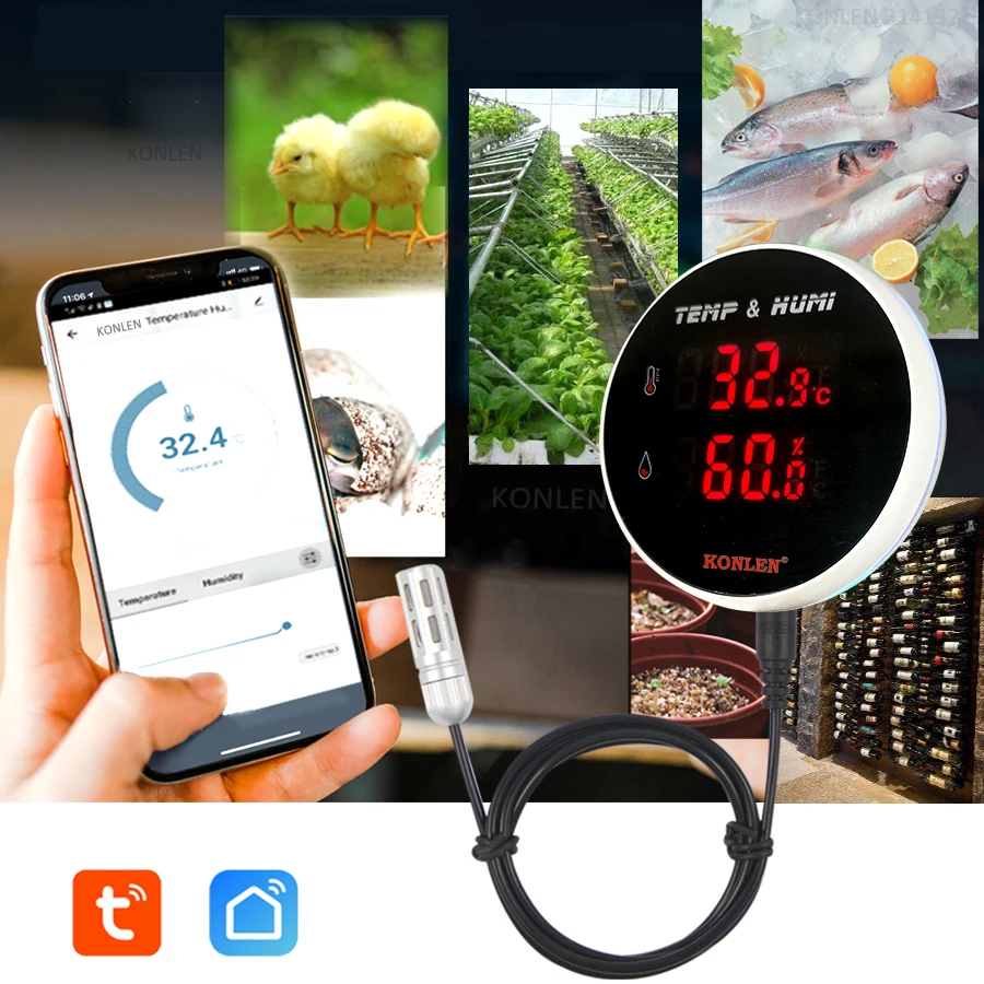 Top Tuya WIFI Temperature Humidity Sensor External Digital Smart Life Hygrometer Room Thermometer Plant Refrigerator Frige