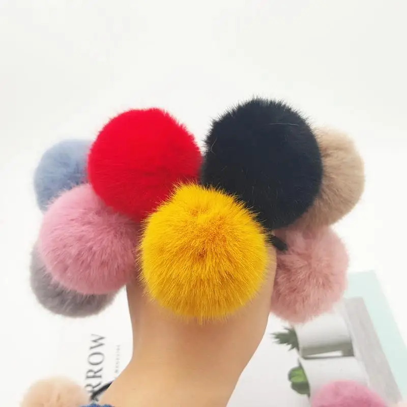 Autumn and Winter Women Warm Plush Ball Hair Scrunchies Solid Color Soft Vintage Hair Gums Kids Cute Rubber Bands For Hair Bun