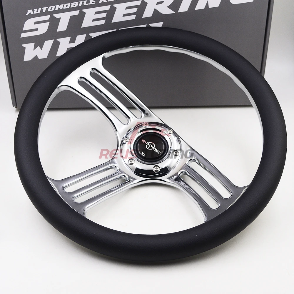 350mm 14inch Deep Dish Universal Classic Style Leather Aluminium Racing Car Sport Steering Wheel