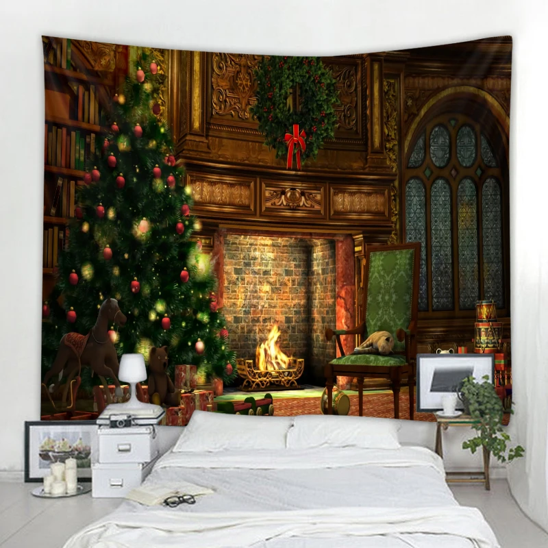Christmas fireplace decoration tapestry Christmas party background decoration tapestry family Christmas party living room bedroo