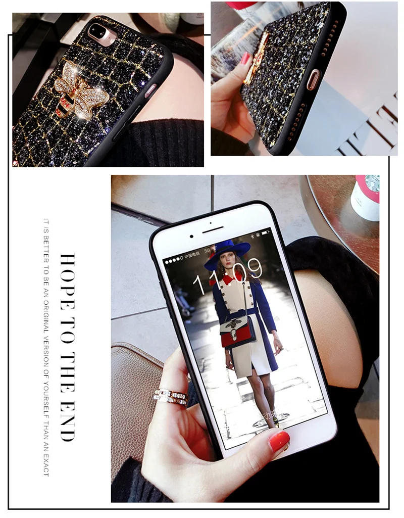 럭셔리 반짝이 다이아몬드 꿀벌 휴대폰 케이스, 삼성 S23 S22 S21 S20 S10 S9 S8 플러스 + 울트라 노트 20 10 9 8 블링 스팽글 커버