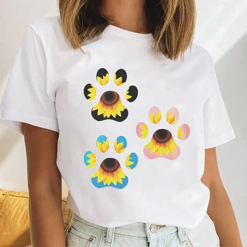 Women Dog Paw Clothing Cute Love Dog Animal Female Short Sleeve Cartoon Clothes Tops Print Ladies Tees Tshirt Graphic T-Shirt image 5