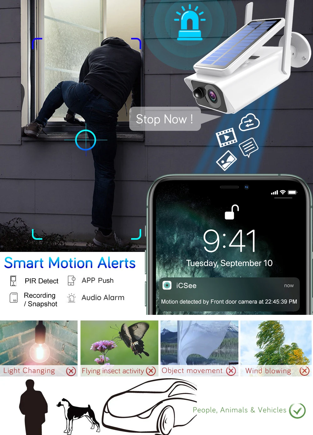 HD 3MP ICSee HD Wireless Solar WiFi Camera Outdoor Security Surveillance Camera CCTV Smart Home Battery PIR Motion Detection Cam