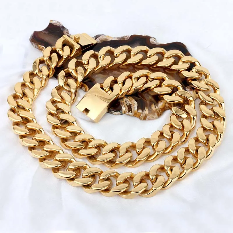 

Real Stainless Steel Gold Silver Color 20MM 72CM Super Heavy Thick Mens Flat Curb Cuban Chain Necklaces Hip hop T Show Necklace