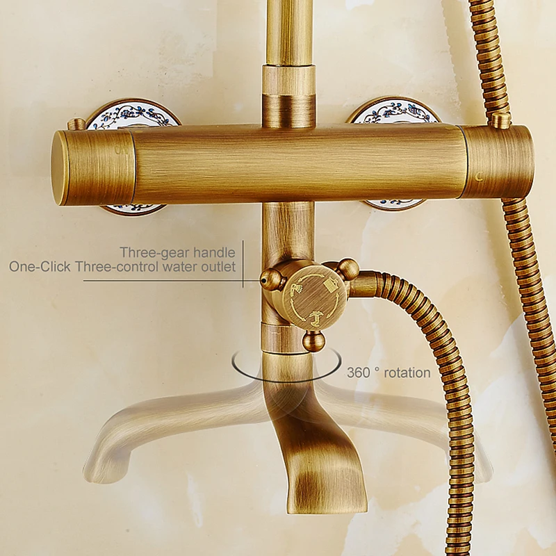 Imagem -05 - Ellen-antique Bronze Rain Shower Grupo Chuva Termostática Chuveiro de Mão Torneiras Temperatura Constante El4013