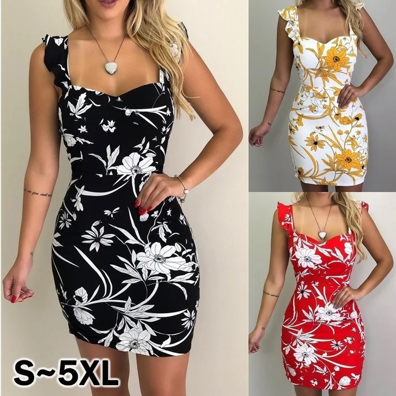 Women Sleeveless Shoulder Sexy Floral Mini Dress 2021 Summer New Arrival Sweet Print Mini Sundress