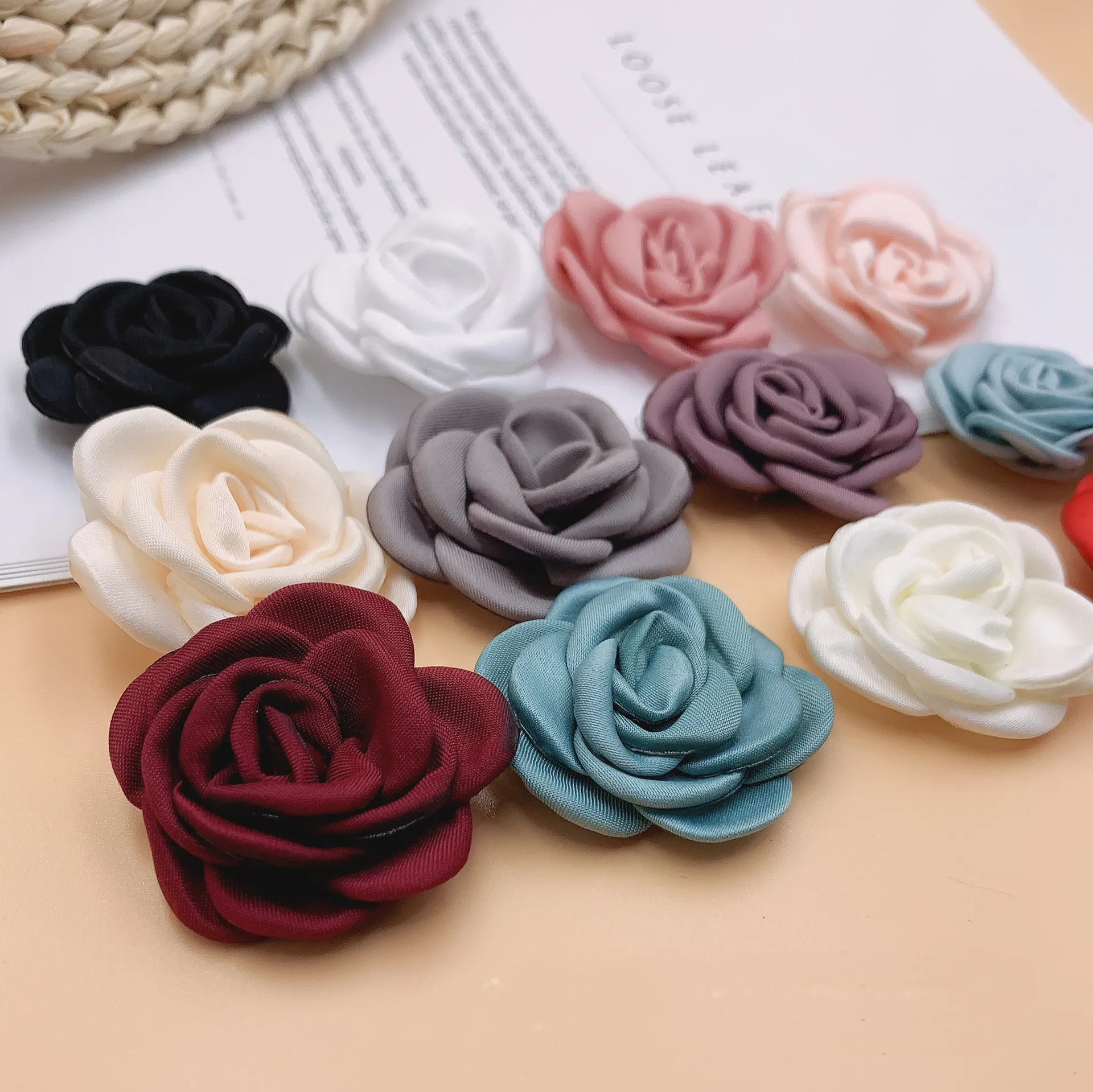 15PCS Artificial Burnt edge Lace Fabrics Rose flowers Hair Accessories DIY Wedding Decorations Home Crafts Scrapbook Accessories