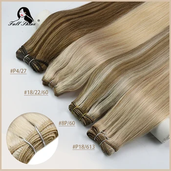 Full shine human hair weft hair bundles Ombre blonde color 100g weft silky straight machine Remy skin double weft for women