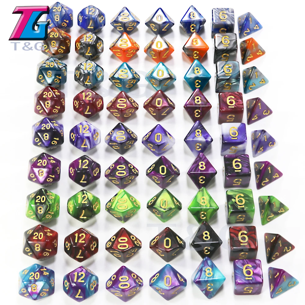 DnD 2-Colors Dice Sets High Quality Game Pieces with Gold Numbers 7PCS/set