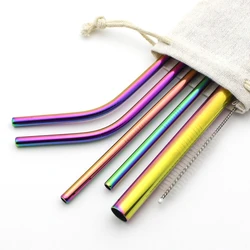 Eco-friendly 304 Stainless Steel Straws for Drinking Reusable Metal Straws Set with Brush Bar Drinks Smoothie Cocktail Straw