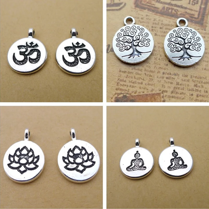 10 sztuk/partia kolor srebrny Chakra urok OM budda lotos wisiorki Fit Diy tworzenia biżuterii ustalenia bransoletka jogi akcesoria15 * 15mm