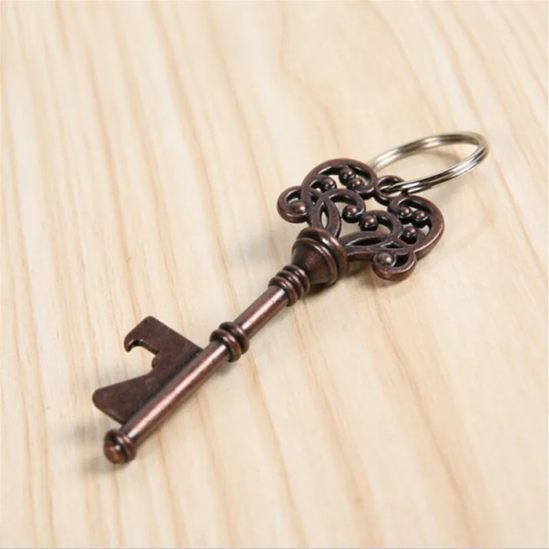 NEW Fashion Key Shaped Bottle Opener Keychain Shaped Zinc Alloy Copper Silver Color Key Ring Beer Bottle Opener Unique Creative