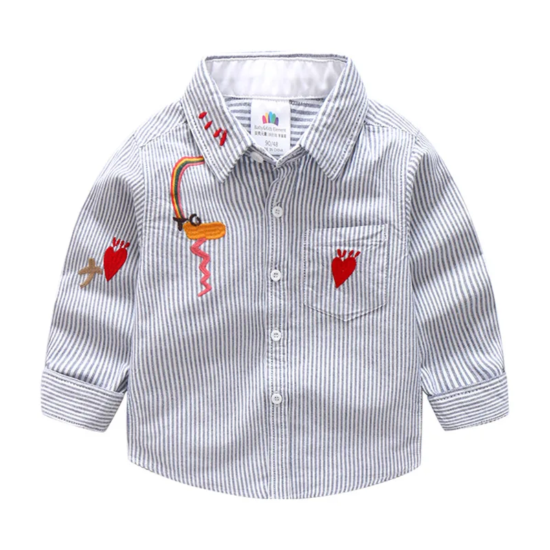 2023 Spring Autumn 2 3 4 5 6 8 10 Years New Turn-down Collar Cotton Long Sleeve Cartoon Classic Striped Shirt For Kids Baby Boys