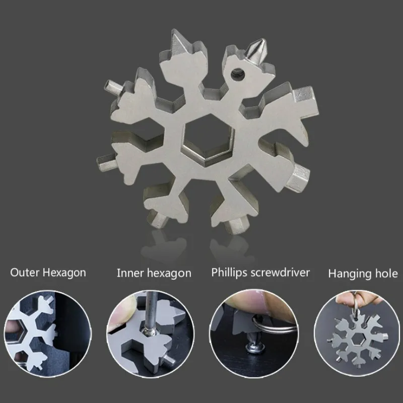 

18 in 1 Snowflake Spanner Keyring Hex Multifunction Outdoor Hike Wrench Key Ring Pocket Multipurpose Camp Survive Hand Tools