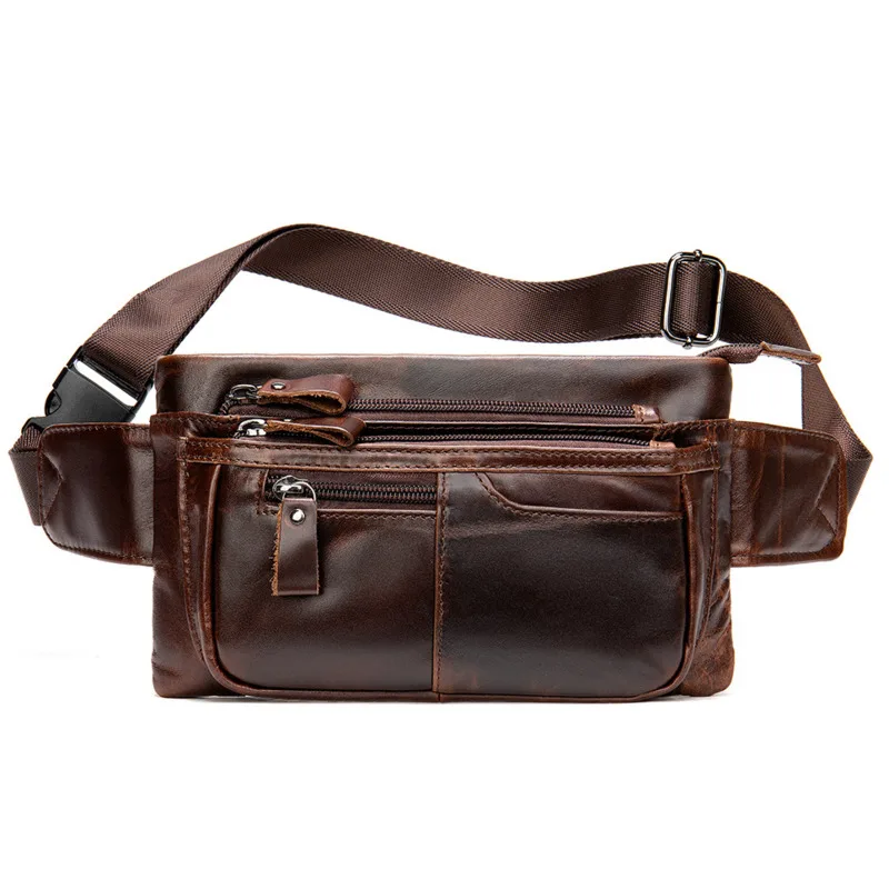 Casual Men Waist Bags Genuine Leather Belt Bag Men Fanny Pack Fashion Men\'s Waist Pack Money Belt Hip Bag Belts Pouch Bag