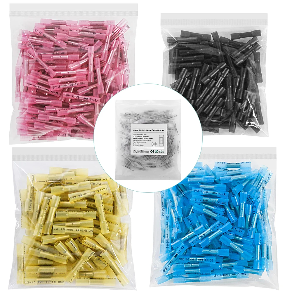 

500pcs Heat Shrink Butt Connectors,Crimp Waterproof Electrical Cable Wire Connector Wire Crimp Terminals Insulated Butt Splices