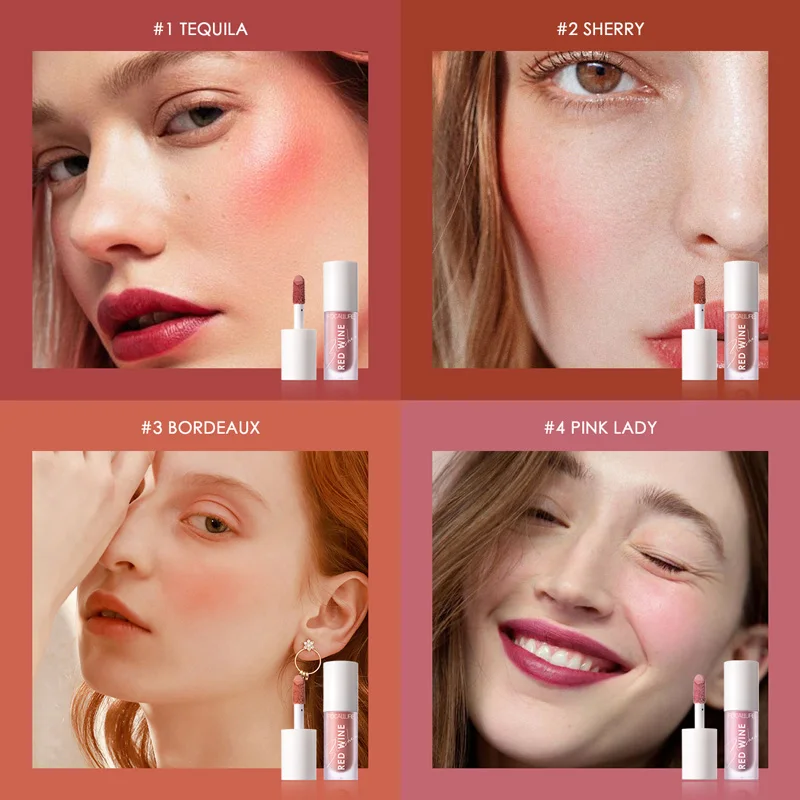 Wholesale FOCALLURE Liquid Blusher 4 Colour Natual Makeup Face Blush Long-lasting Make Up Hangover Red Wine Blush korean Makeup