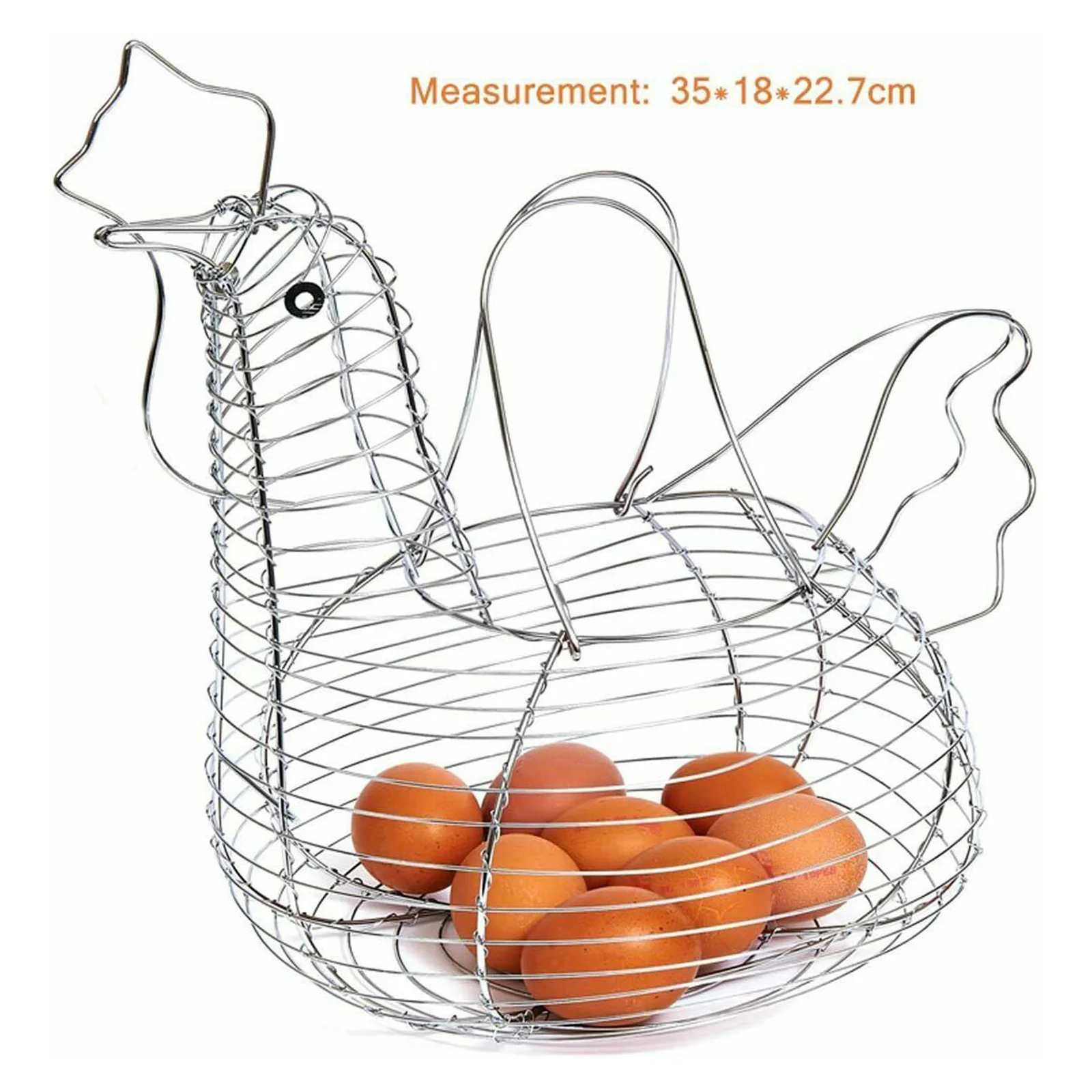 Wire Metal Egg Baskets Vintage Storage Rustic Chicken Hen Shape with Handle