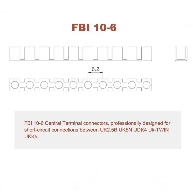 FBI10-6 Central Connector Short Circuit Center Connection Strip For UK2.5B UK5N UK-TWIN UKK5 Din Rail Terminal Block Parts