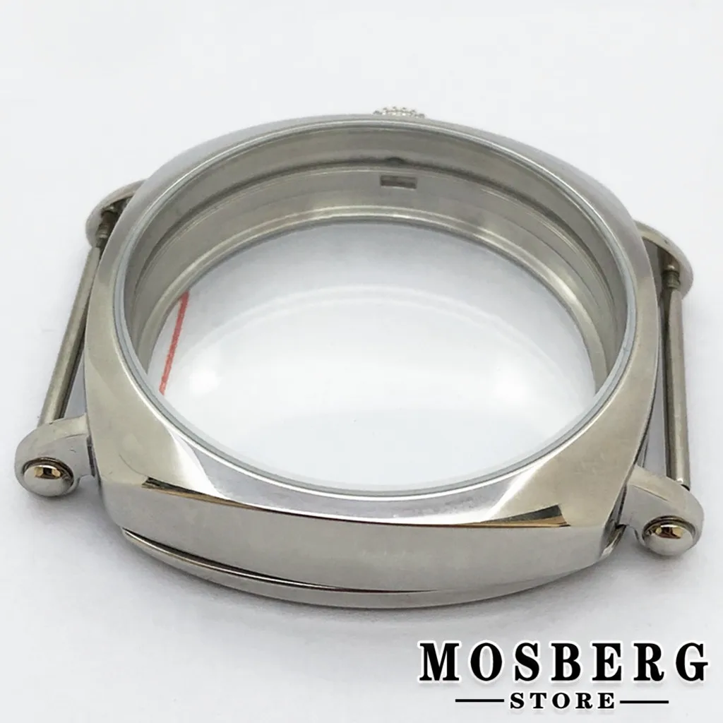 44mm Silver Watch Case Solid 316L Stainless Steel For ETA 6498 6497 ST3600 Movement Watch Accessories Parts