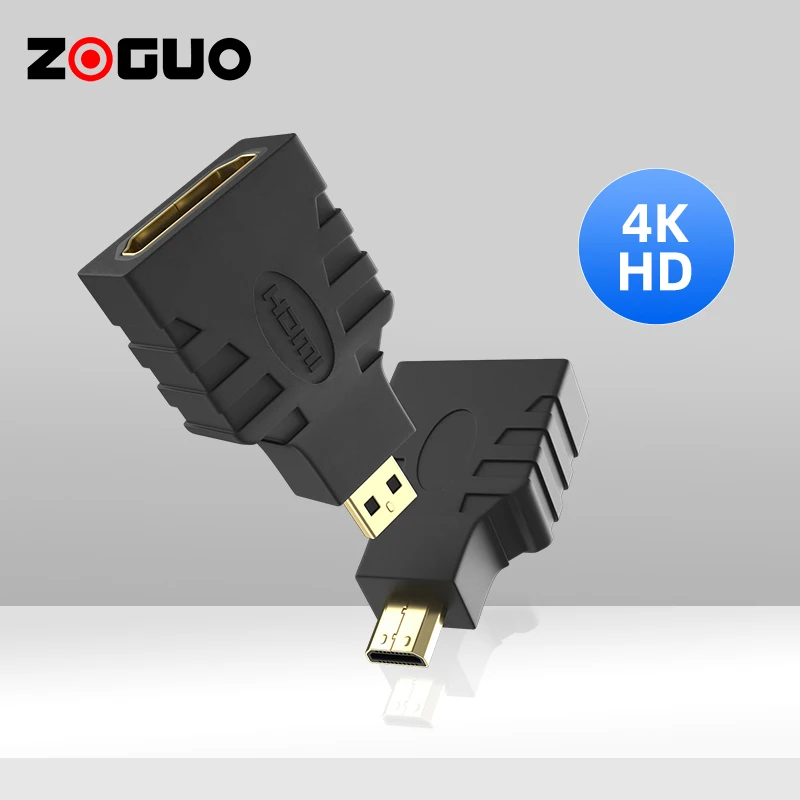 Zoguo micro hdm para hdmi adaptador hdmi fêmea para micro hdmi macho conector extensor 4k hdmi adaptador para câmera digital hdtv