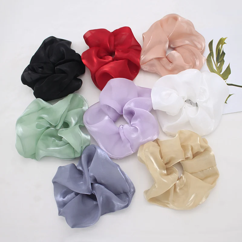 Lystrfac – chouchou en Organza surdimensionné de couleur unie pour femmes, bandes élastiques pour cheveux, attache queue de cheval, accessoires pour cheveux