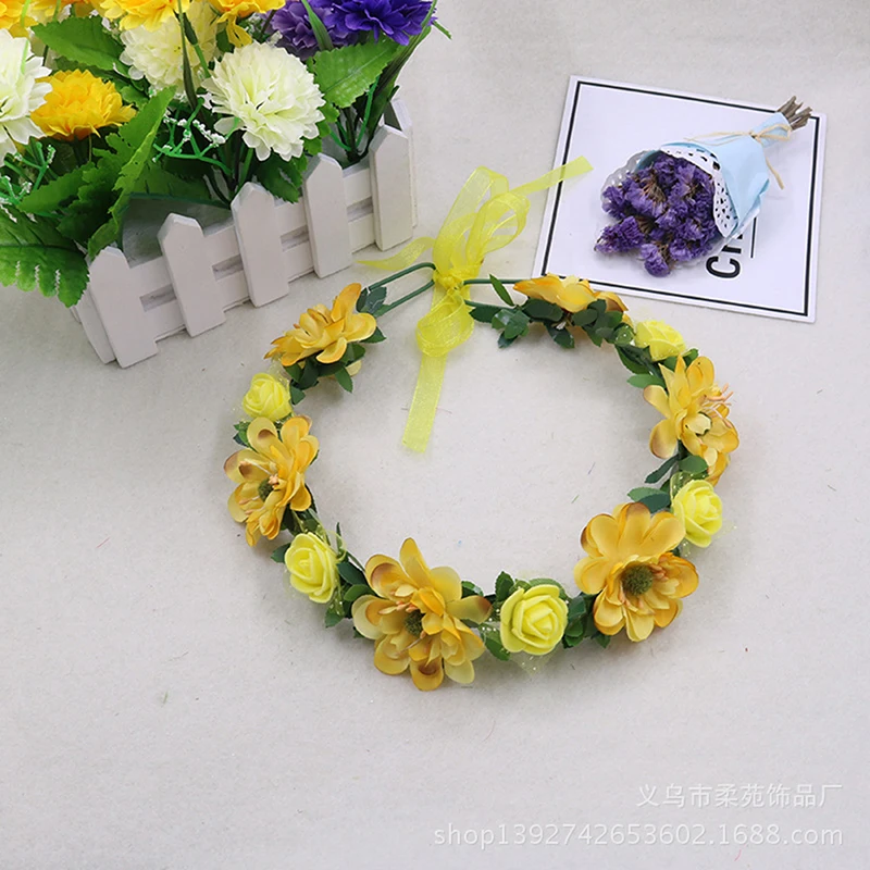 Baby Girls Crown Flower Wreath Hairband Kids Bridal Floral Headband Headwear Accessories Birthday Wedding