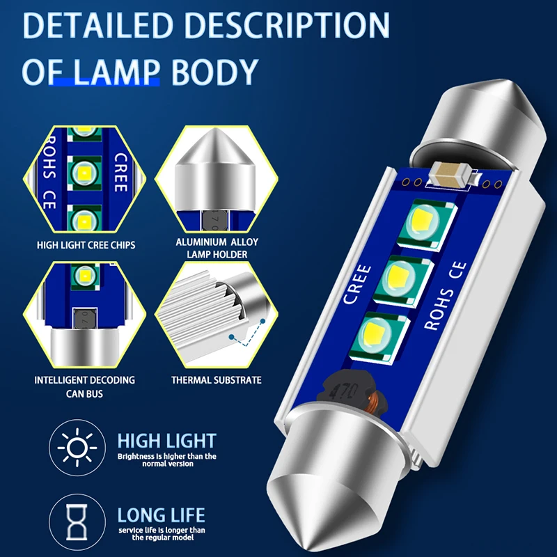 10x car c5w led Festoon CANBUS 31/36/39/41mm C5W ERROR FREE with chip  Smd Interior White Dome Light SMD Roof Bulbs12v