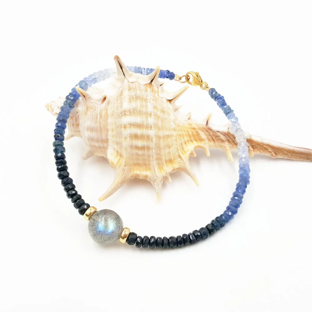 

LiiJi Unique Natural Stone Shining Sapphire Labradorite Gold Filled Fashion Bracelet Nice Gift for Women