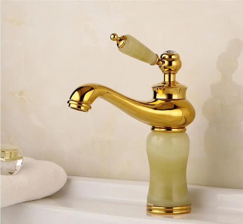 

Vidric Fashion Hot and Cold Brass gold finished jade body bathroom Sink Faucet Basin Faucet basin mixer water Tap