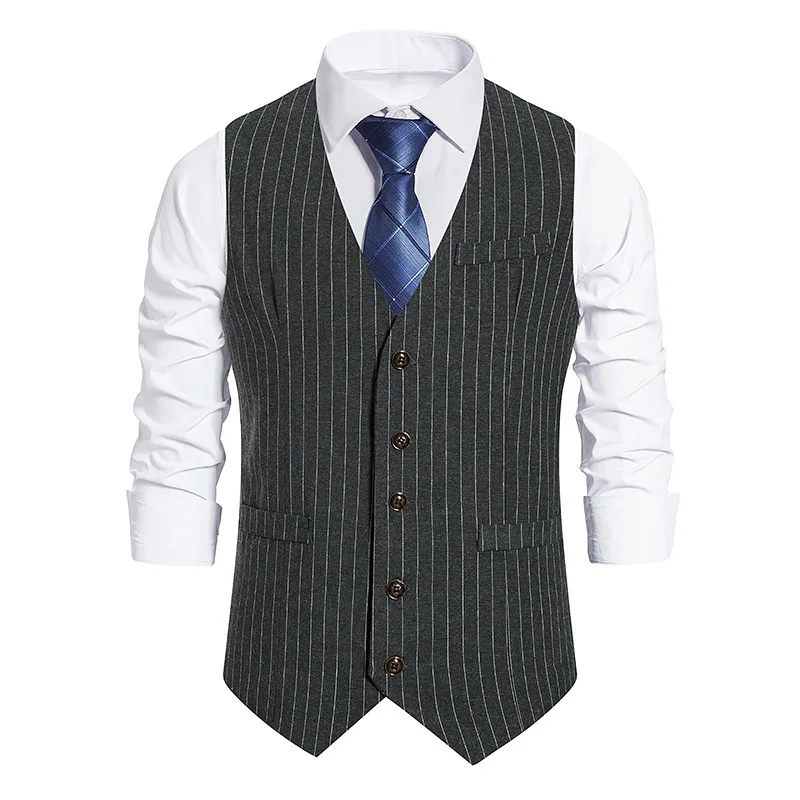 2023 Striped Vests Men Suit Vest Classic Black Grey Business Vest Waistcoat Men High Quality British Blazer for Men Sleeveless