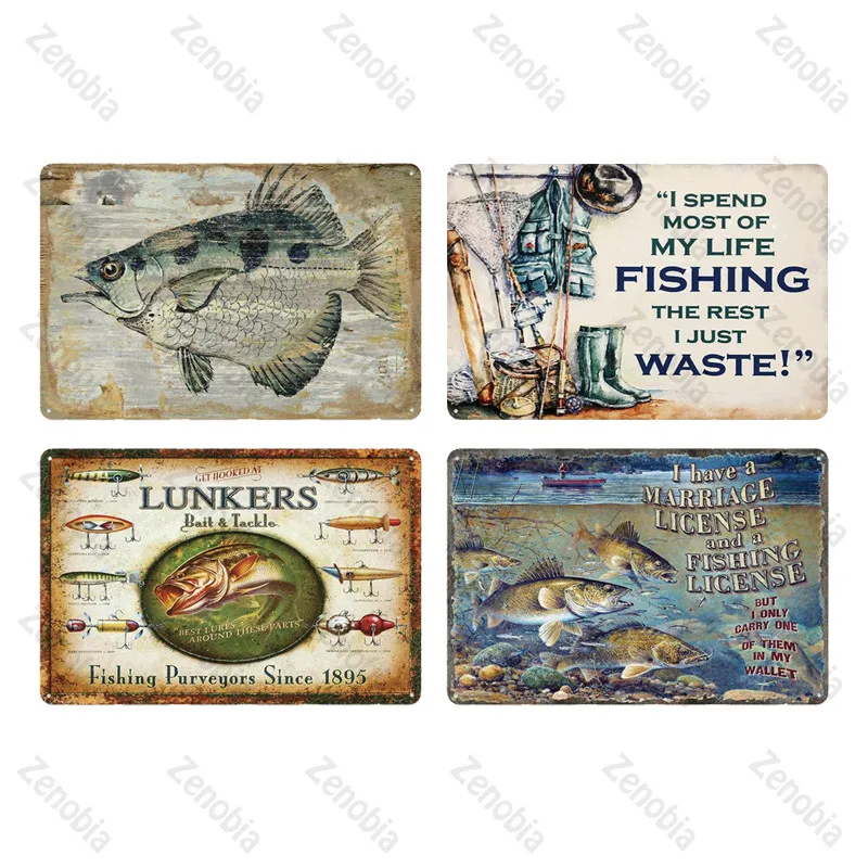 Fishing Decor Vintage Tin Sign Retro Metal Sign Wall Decor for Lake House Cabin Fishing Gift Metal Plate