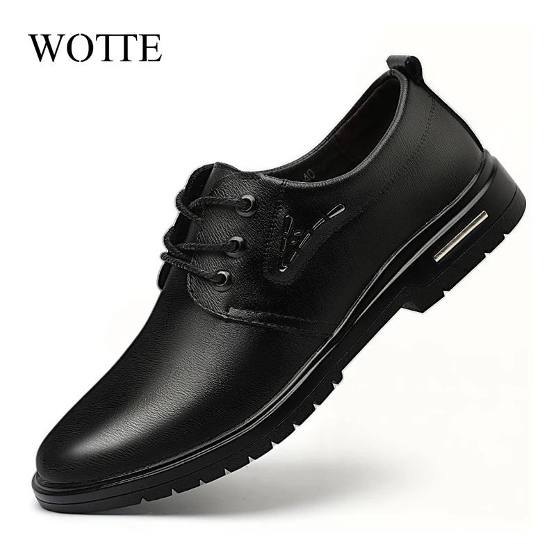 WOTTE New Men Leather Shoes Business Men'S Dress Shoes Fashion Casual Wedding Shoes Comfortable Pointed Solid Color Men Shoes