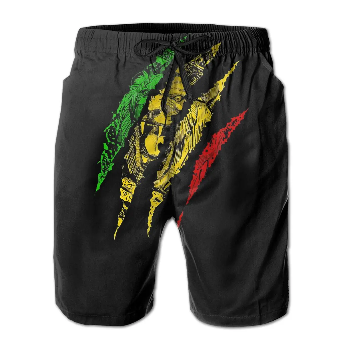 Hot Sale Beach Breathable Quick Dry Funny Novelty R333 running Green Yellow And Red Rasta Flag Hawaii Pants Beach Shorts