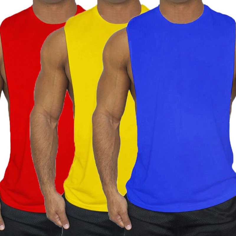 3 Pack Plain Bodybuilding Tank Top Men Summer Cotton Fashion Fitness Open Side Vest Muscle Workout Gym Sleeveless Shirt