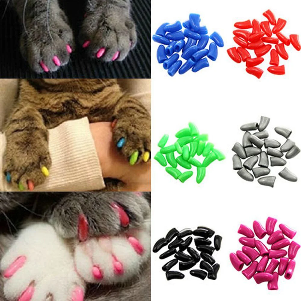 New 20pcs Cute Silicone Soft Cat Nail Caps / Cat Paw Claw / With Arc Pet Nail Protector/Cat Nail Cover With Free Glue Applictor