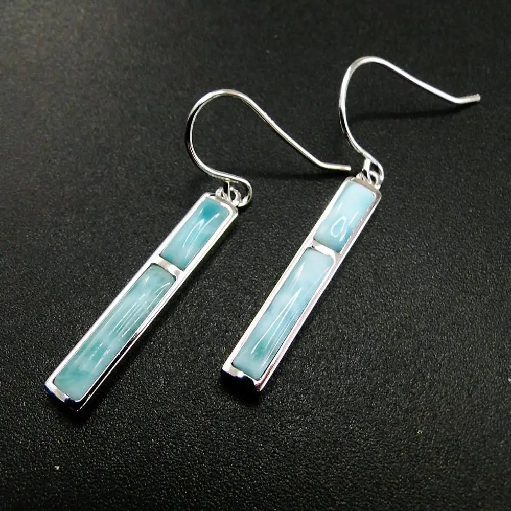 Nuovi Arrivi Semplice Disegni 100% Argento Sterling 925 Natural Larimar Orecchini Per Le Donne Orecchino di Goccia