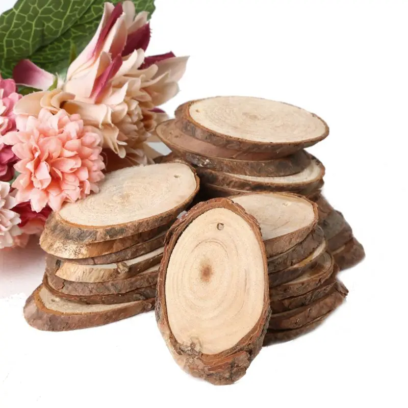 25pcs Natural Wooden Slices Oval Blank Wood Pieces Unpainted Embellishments DIY Crafts Birthday Wedding Display Decor K1MF