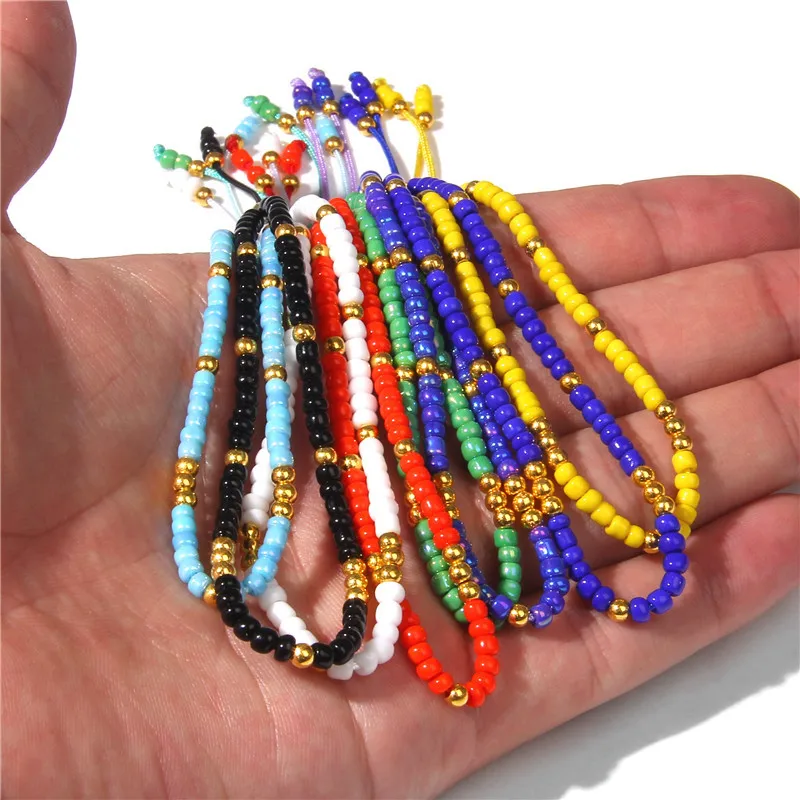 Wholesale 3MM Irregular Seed Beads Adjustable Bracelets 16-23CM Alloy Handmade Beaded Bracelet Party Jewelry Gifts For Women Men