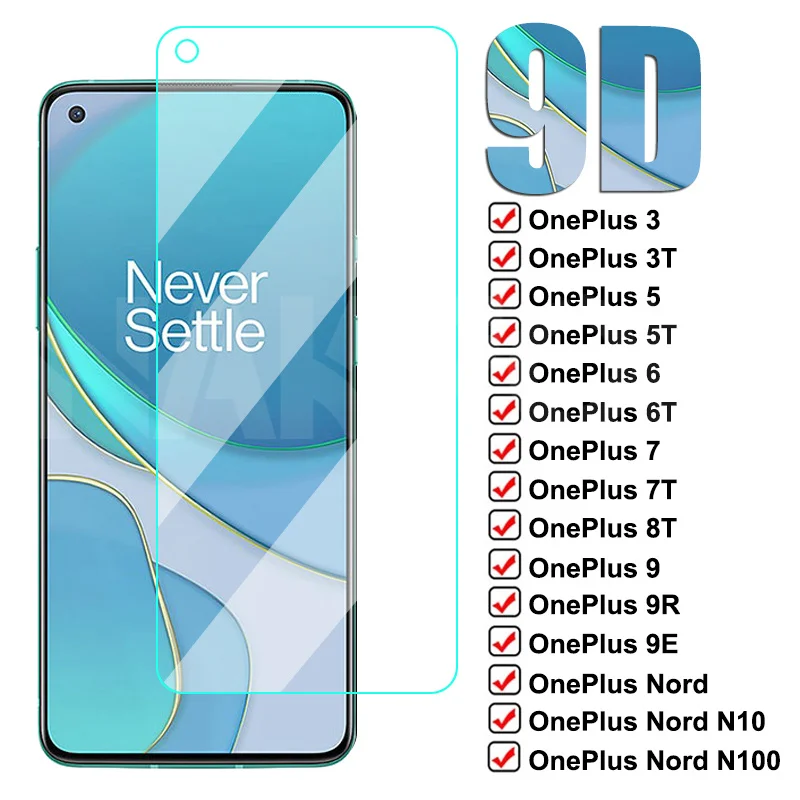 9D Full Coverage Tempered Glass For OnePlus 9 9R 9E 8T 7 7T 6 6T 5 5T 3 3T Protector Film OnePlus Nord N10 N100 Safety Glass