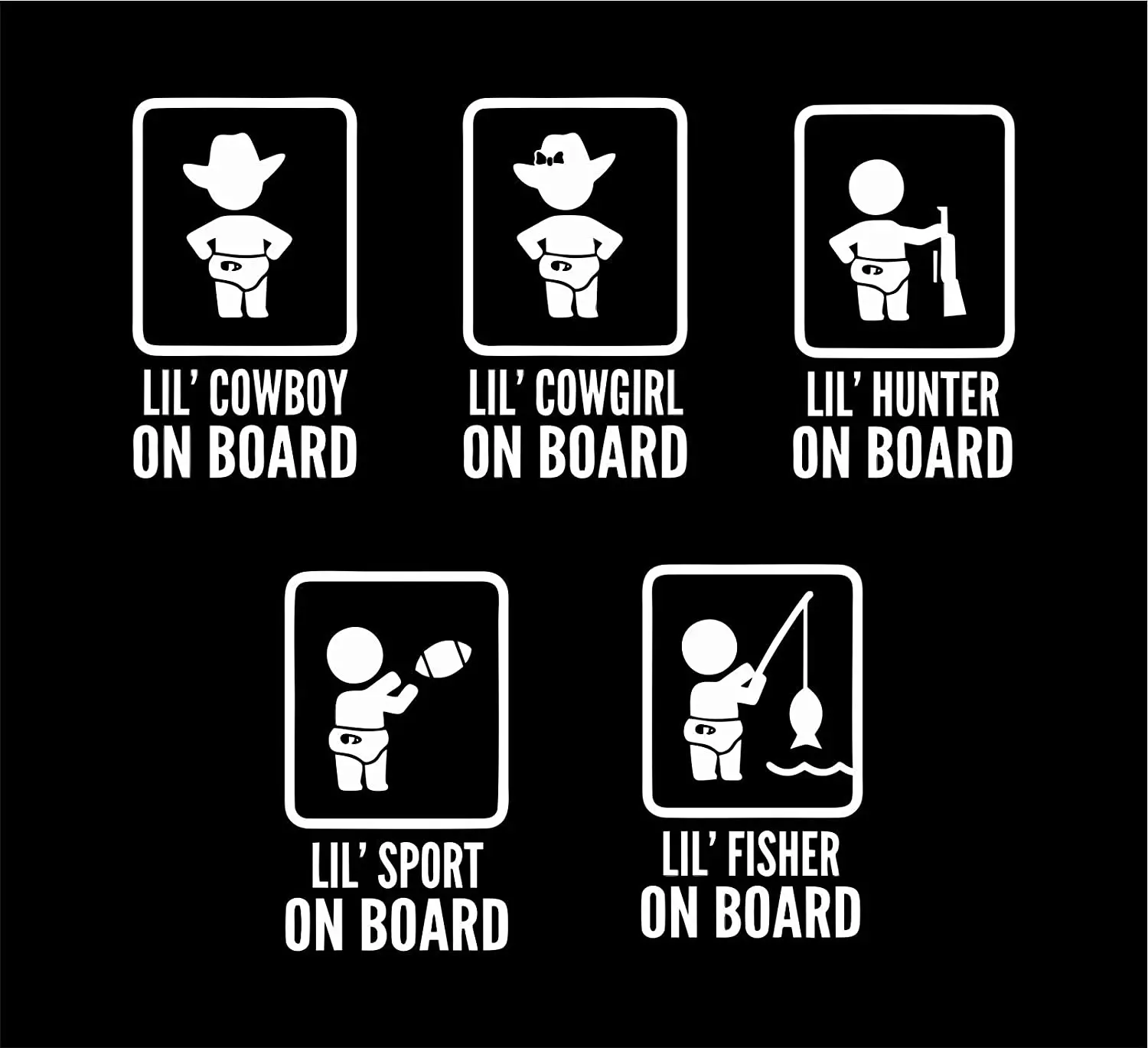 Assortment Decals Lil' Hunter Cowboy Cowgirl Fisher Sport Baby on Board Car Stickers