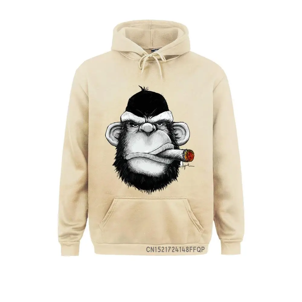 New Arrivals Men Sweatshirt Fashion Cigar Monkey Printed Pullover Hoodies Pocket Funny Animal