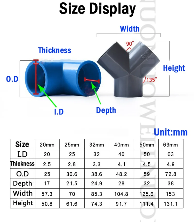 2~20pcs I.D 20~63mm PVC Pipe Connector Plastic Y-type Tee Joints Aquarium Fish Tank Water Water Supply 3-Way Connectors